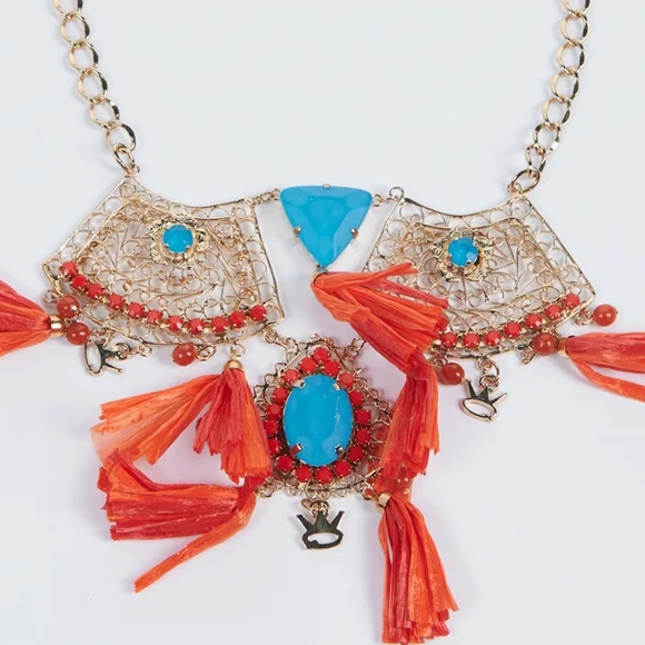 ๐HP๐ STQ gold-tone red & turquoise statement necklace - Picture 10 of 13